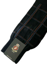 Punto Italian Mens Dress Socks Wool Blend 10-13 Black Plaid Made Italy - $20.49