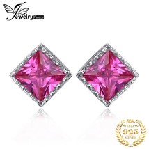 JewelryPalace Square 1.6ct Created Pink Sapphire 925 Silver Stud Earrings for Wo - £16.71 GBP