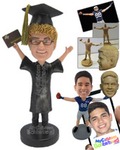 Personalized Bobblehead Male Graduate With Both Hands In The Air - Careers &amp; Pro - £71.56 GBP