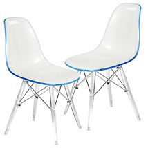 LeisureMod Dover Molded Side Chair with Acrylic Legs, Set of 2 (White Blue) - $58.29