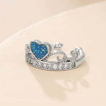 Blue &amp; Cubic Zirconia Heart Ear Cuff - £7.98 GBP