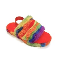 UGG Fluff Yeah Slide Cali Collage Backstrap Slippers Big Kids 4 Rainbow Stripes - £45.80 GBP