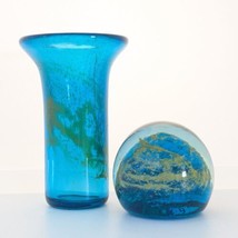 Mdina Art Glass Blue Summer / Sea &amp; Sand Vase and Paperweight, Vintage Maltese - £25.79 GBP