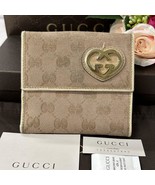 GUCCI GG Canvas Lovely Heart Bifold Wallet Compact Beige Leather Trim MW... - $253.01 CAD