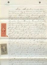 Hand Written Property Indenture Conveyance &amp; Revenue Stamps 1869 Burling... - $126.72