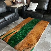 Green Epoxy Resin Dining Table, Kitchen Slab Table, Handmade Furniture T... - $518.56+