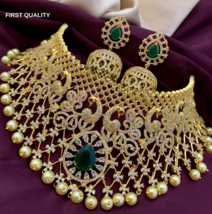 Vergoldet Indischer Bollywood Stil Cz Schmuck Braut Choker Grün Halskett... - £186.07 GBP