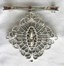 Elegant Silver-tone Filigree Victorian Style Brooch 1970s  vintage 2&quot; - £11.16 GBP