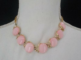 Gold Color Chain Necklace Pink Stones Faux Diamonds Vintage Jewelry Adjustable - £15.97 GBP
