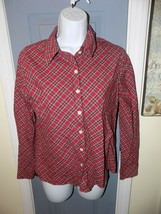 Talbots Red Plaid Long Sleeve Button Up Shirt Size S Petite Women&#39;s EUC - £14.83 GBP