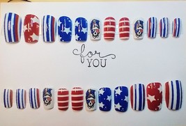 24pc Press on Nails Red White and Blue Skull Medium Length - £6.39 GBP