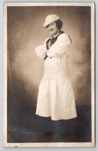 Edwardian Woman In Sailor Dress RPPC Boston MA Studio Photo Postcard A49 - £15.14 GBP