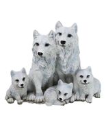 Winter Snow White Wolf Mother And Father Sitting With 3 Cubs Family Figu... - $709.52 MXN