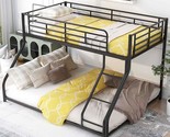 Metal Bunk Bed Twin Xl Over Queen, Sturdy Floor Bedframe With Ladder &amp; G... - £354.59 GBP