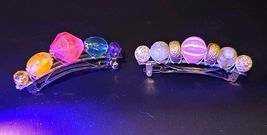 Vintage Plastic Lucite Glowing Hair Clip Barrettes Handmade Set Of 2 - $26.50