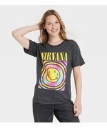 Nirvana XXL Short Sleeve Rainbow Smiley Graphic T-Shirt - Black - £15.43 GBP