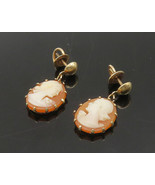 10K GOLD - Vintage Antique Woman Profile Cameo Drop Earrings - GE068 - £109.67 GBP