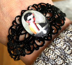 Large Wearable Art Cameo Black Filigree Bracelet Moonlight Full Moon God... - $65.00