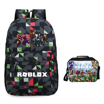 Roblox Backpack Package Summer Series Lunch Box Black Grid Schoolbag Daypack - £36.98 GBP