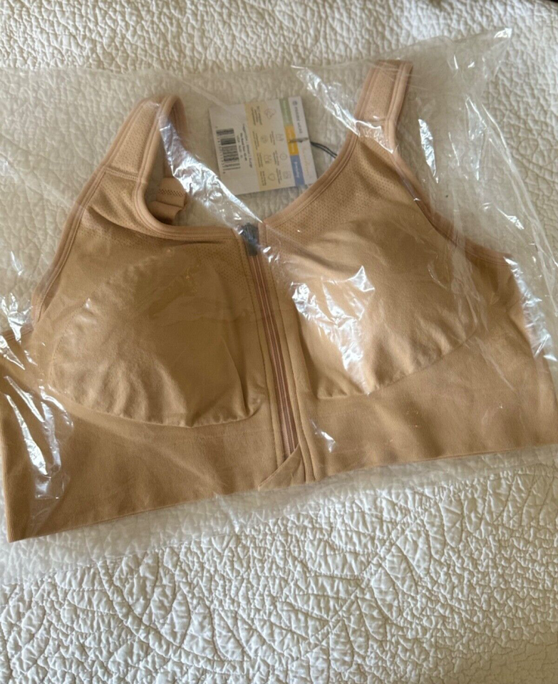 Prairie Wear HUGGER VIDA Women X-Large 42-44 Wheat Stretch Compression Zip Bra