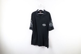 Vintage Harley Davidson Mens Large Faded Spell Out Fire Flames Polo Shirt Black - £47.26 GBP