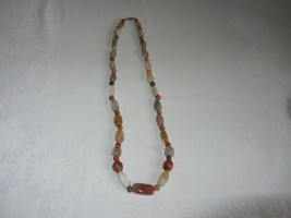 Vtg Semiprecious Gemstone Necklace Natural Polished Chunky Bead 27&quot; - £21.41 GBP
