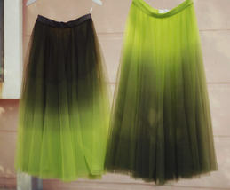 OLIVE GREEN Tulle Midi Skirt Outfit Women Custom Plus Size Tie Dye Tulle Skirt image 2
