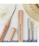 Reusable Stainless Steel Drinking Straw w/ Personalized Wooden Case - £3.92 GBP
