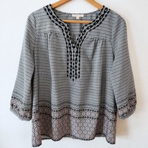 Anthropologie SKIES ARE BLUE Black White Balloon Sleeve Blouse size M To... - $20.00
