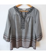 Anthropologie SKIES ARE BLUE Black White Balloon Sleeve Blouse size M To... - $27.35 CAD