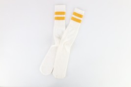 Vtg 70s Streetwear Cotton Striped Tube Socks White Yellow USA Size Large... - £36.42 GBP