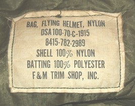 US Military Bag, Flyer&#39;s Helmet OD nylon, F&amp;M Trim Shop 1970 VN War vintage - £35.92 GBP