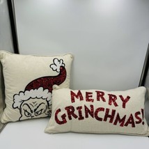 Rare Pottery Barn Teens Dr Seuss The Grinch Merry Grinchmas Pillow Set 2 - £117.15 GBP