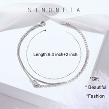 White Gold Plated 925 Sterling Silver Cubic Zirconia 6 mm Bracelet Double Chain - £15.09 GBP