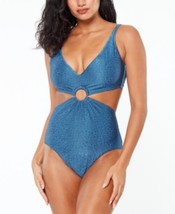 MSRP $88 Bar Iii Ring Monokini Tie-Back One-Piece Swimsuit Blue Size XS NWOT - £25.57 GBP