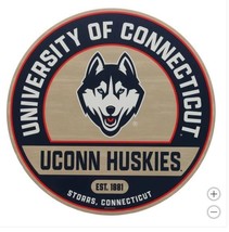 UConn Huskies Wall Sign Blue White Wood Decoration Round College Fan - $56.99