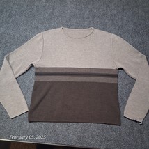 ** Sweater Women Large Brown and Gray Striped 2 Tone Crew Neck Lightweight - $12.83