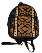 Woven Wool Like Backpack Purse Kilim Vintage Style Black Tan Brown Boho - £29.48 GBP