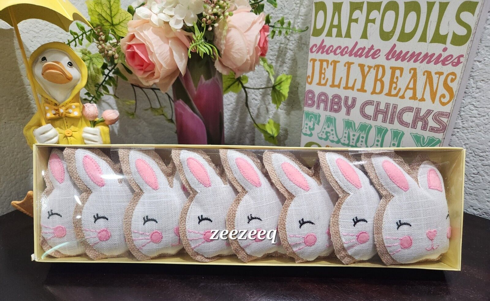 Easter White Pink Bunny Rabbit Banner Garland Mantel Home Decor 6FT - $26.99