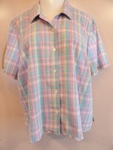 Koret Womens Sz 18W Pastel Plaid Short Sleeve Button Scalloped Bottom Shirt - £14.60 GBP