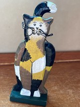 Small Painted Wood Wooden Calico Kitty Cat Figurine -  6 inches high x 2.25 x 1 - £7.60 GBP