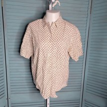 Cherokee Button Down Shirt Blouse ~ Sz S ~ Cream &amp; Red ~ Short Sleeve - £16.23 GBP