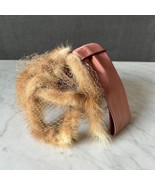 Vintage Mink Fur Champagne Satin Ribbon Bow Fascinator Women&#39;s Hat Veil ... - €28,31 EUR