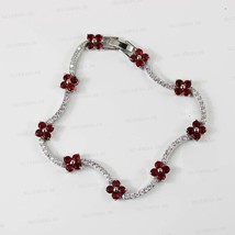 4.70Ct Round Cut Simulated Ruby Tennis Women&#39;s Necklace 925 Sterling Silver - £163.13 GBP