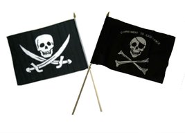 AES 12x18 12&quot;x18&quot; Wholesale Combo Pirate Calico Jack &amp; Commitment Stick Flag - £8.72 GBP