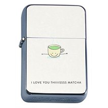 Matcha Tea Pun Flip Top Oil Lighter Em1 Smoking Cigarette Silver Case In... - £6.99 GBP
