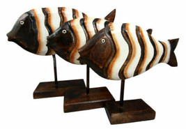Balinese Wood Handicrafts Large Swimming River Fish Family Set of 3 Figu... - £55.94 GBP