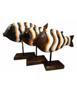 Balinese Wood Handicrafts Large Swimming River Fish Family Set of 3 Figu... - $69.99