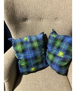 John Deere Logo Plaid Throw Pillows (2) 15&quot;x15&quot; Green Blue Yellow Gift - $325.71 MXN