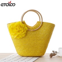 Women Summer Handbag Makes up Hand Woven Bag Flower Hand Carry Straw Bag Beach B - £31.25 GBP